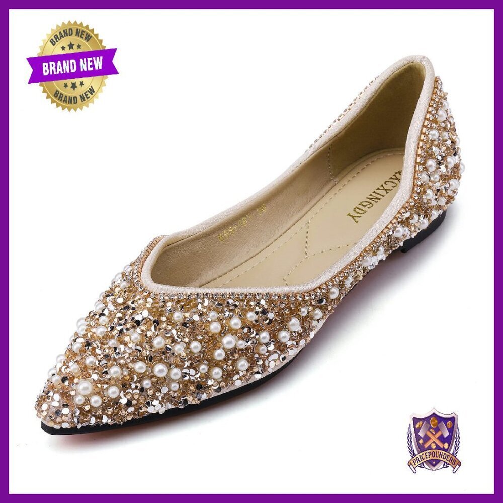 Rhinestone Ballet Flats Pointed Toe Wedding Work Dress Shoes Size